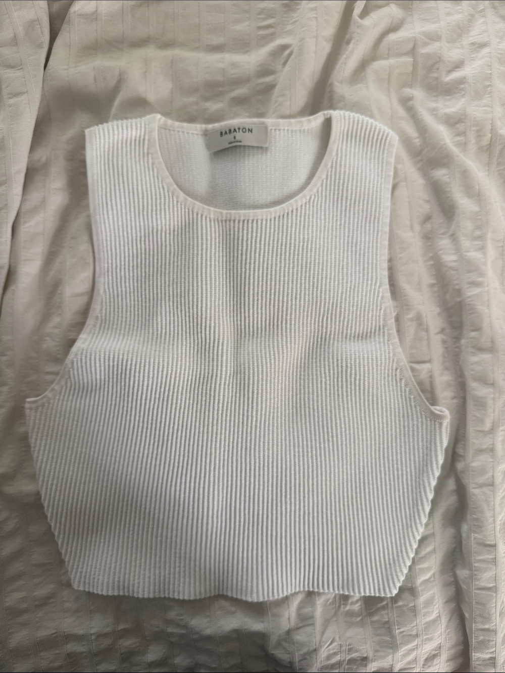 Babaton White Ribbed Knit Sleeveless Tank